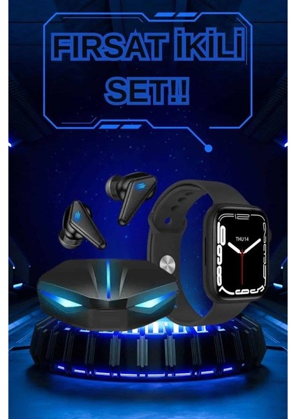 Yeni Nesil Akıllı Saat ve Kablosuz Kulaklık Kampanyası Ikili Set Bluetooth Bağlantılı fiyatları