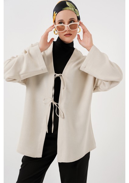 Keten Tesettür Kimono 5968 - Ekru
