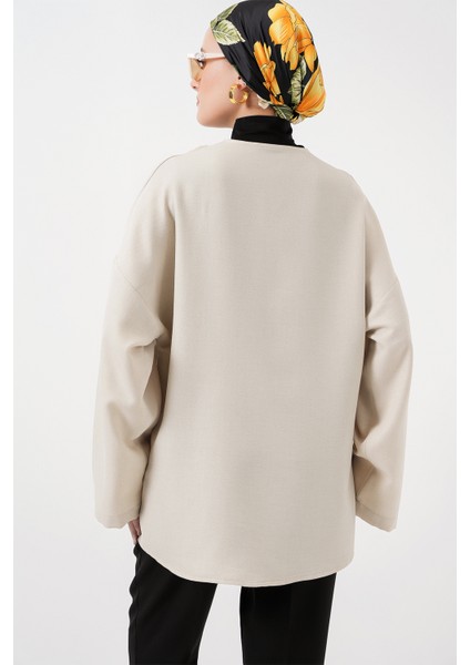 Keten Tesettür Kimono 5968 - Ekru modelleri