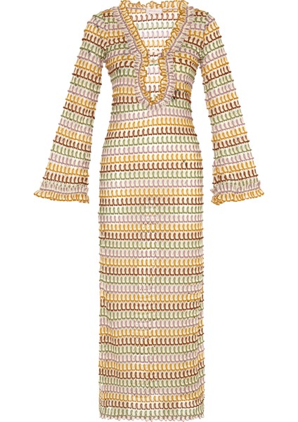 Fırfırlı Triko Uzun Elbise