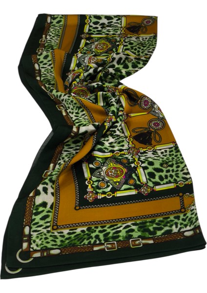 Vual Ipek Şal Leopar Desenli Yeşil