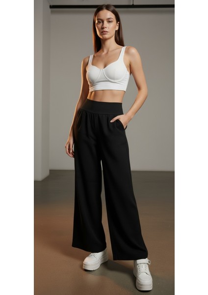 Yüksek Bel Geniş Paça Pamuklu Lastikli Kadın Pantolon fırsatları