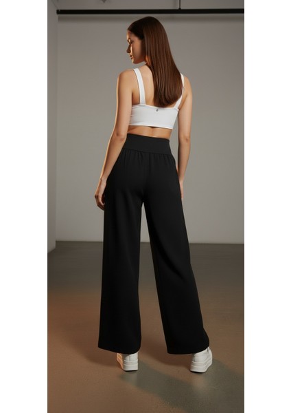 Yüksek Bel Geniş Paça Pamuklu Lastikli Kadın Pantolon indirimleri