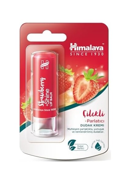 Himalaya Parlatıcı Dudak Kremi, Lip Balm, Çilek, Kayısı Çekirdeği Yağı, NEMLENDIRICI,%100 Doğal Renk, Silikon Içermez, 4,5 gr