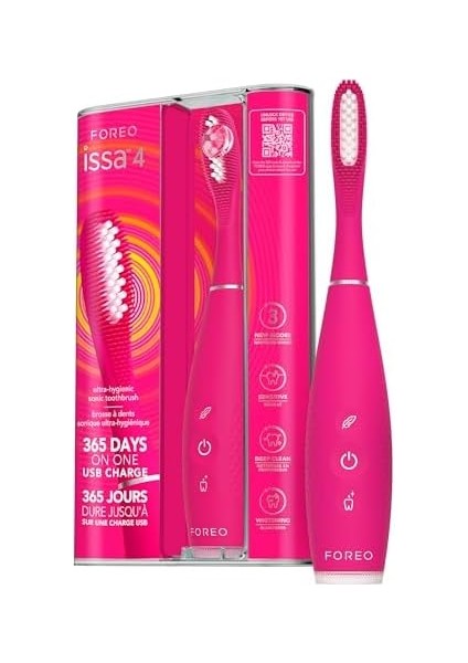 Foreo Issa 4 Elektrikli Diş Fırçası – 4’ü 1 Arada Şarj Edilebilir, Yumuşak Kıllar, Uzun Süreli Kullanım, Nazik Temizlik - Fuchsia