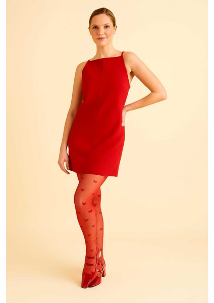 Minik Kurdele Bowtie Tango Kırmızı Desenli Ince & Esnek Külotlu Çorap fiyatları