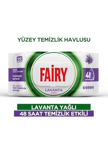Fairy Çok Amaçlı Yüzey Temizlik Havlusu 100 Yaprak | Lavanta Yağlı | Beyaz Sirke & Karbonat | 48 Saat Temizlik Etkili | Iz Bırakmayan Formül