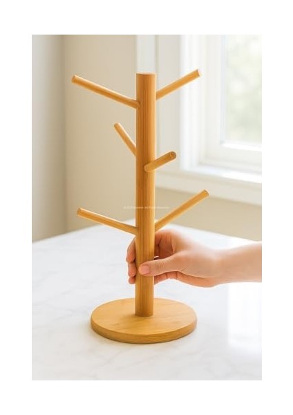 Ahşap Bambu Kupa Askısı 6'lı Mutfak Tezgahı Için Kupa Tutucu Modern Dekoratif Dayanıklı Kurulumlu Organizer (Yuvarlak) fiyatları
