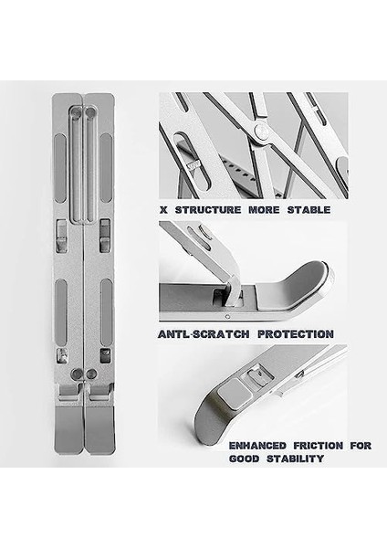 ® Alüminyum Laptop Standı – 7 Kademeli Yükseklik Ayarı, 15.6 Inç’e Kadar Notebook/tablet Uyumlu, Katlanabilir & Taşınabilir Ergonomik Tutucu modelleri