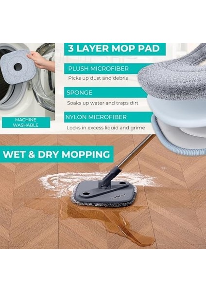 & Clean Paspas ve Kova Sistemi, Kare Döndürmeli Paspas, Çift Bölmeli Paspas Kovası ve 2 Kalın Yıkanabilir Paspas Pedleri (Spin Mop) Içerir fiyatları