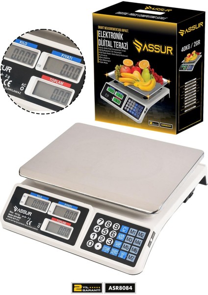 Şarjlı Akülü Hesaplamalı 40 kg Dijital Terazi