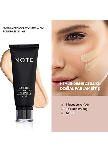Note Luminous Moisturizing 01 Beige Nemlendirici Etkili Spf 15 Kapatıcı Fondöten