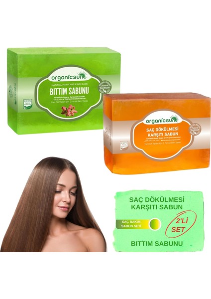 Organicsun 2'li Set Doğal Bıttım Sabunu ve Saç Dökülmesi Karşıtı Sabun Dökülme Karşıtı Sabun Seti modelleri