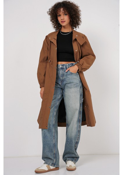 5939 Astarlı Uzun Trençkot - Taba modelleri