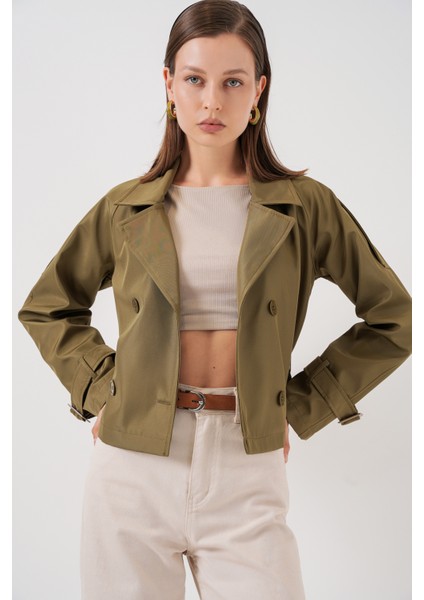 Kadın Kemerli Kısa Trençkot 5970 - Haki