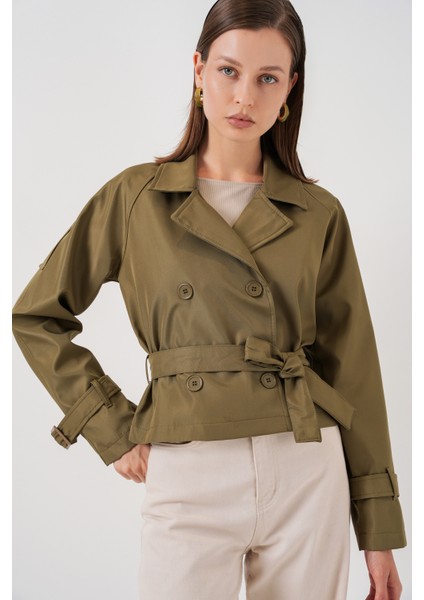 Kadın Kemerli Kısa Trençkot 5970 - Haki modelleri