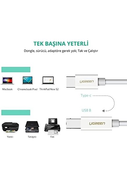 Type-C USB B Yazıcı Kablosu, 1.5 Metre, Beyaz fiyatları