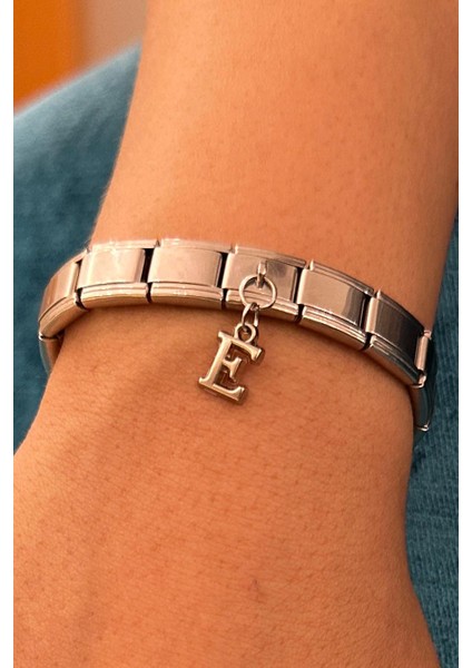 Kişiye Özel İtalyan Sallantılı Harfli Charmlı Paslanmaz Unisex Çelik Bileklik scb65