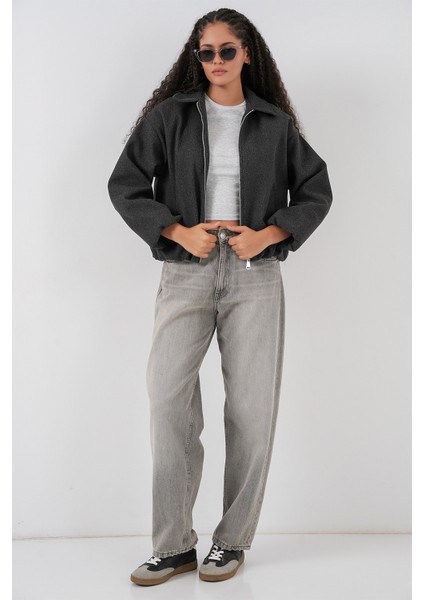 Kadın Büzgülü Oversize Kaşe Ceket 0728 - Antrasit fiyatları