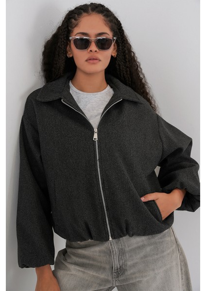Kadın Büzgülü Oversize Kaşe Ceket 0728 - Antrasit fırsatları