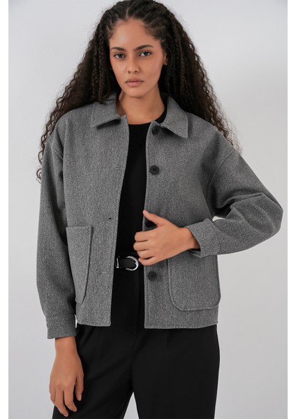 0713 Kadın Kaşe Ceket - Gri