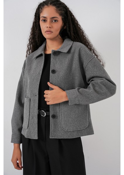 0713 Kadın Kaşe Ceket - Gri fırsatları