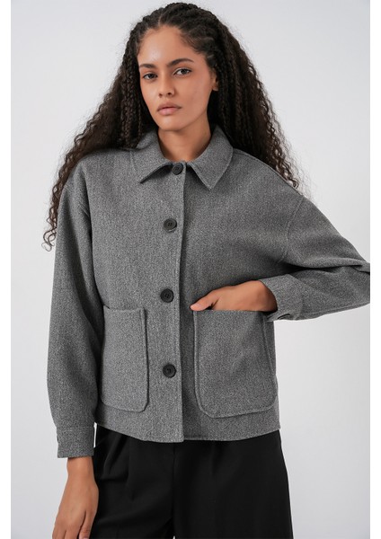 0713 Kadın Kaşe Ceket - Gri indirimleri