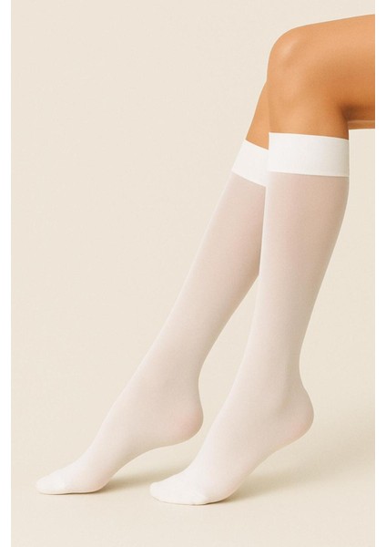 Kadın Diz Altı Pantolon Çorap Orta Kalın Micro 40 Beyaz Mat Mus Çorap fiyatları