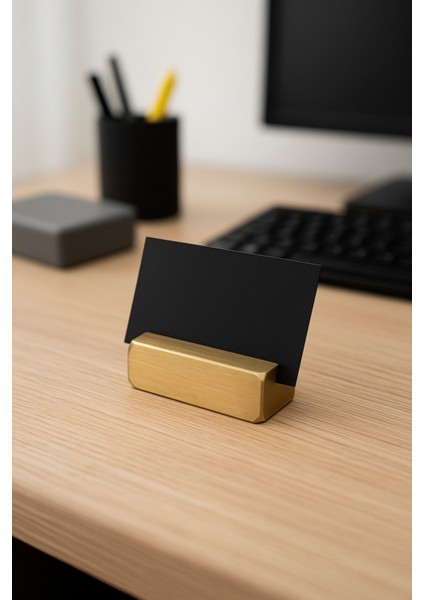 El Yapımı Pirinç Ofis Masaüstü Kartvizitlik ve Not Standı 24X 70