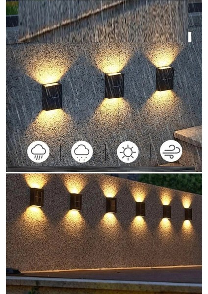 1 Adet Solar Çift Taraflı Duvar Lambası Güneş Enerjili Aydınlatma Dekorasyon Aplik Işık modelleri