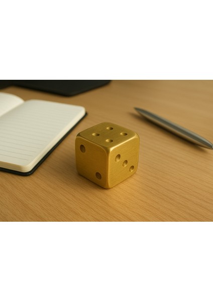 Som Pirinç Zar Kağıt Ağırlığı ( Dekoratif Masa Aksesuarı )