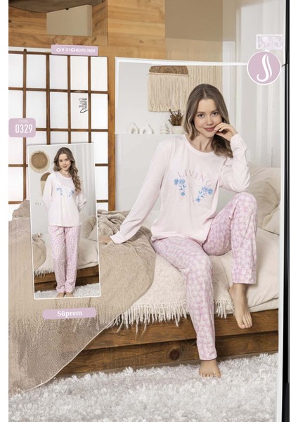 Kadın Çiçek Desen Süprem Pijama Takımı 0329 Pembe fiyatları