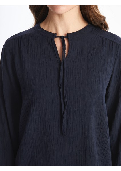 Yeni Sezon Bağlamalı Yaka Dokulu Kadın Bluz modelleri