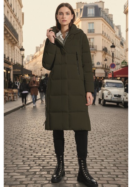 Kadın Uzun Kışlık Içi Elyaflı Astarlı Yan Fermuar Detaylı Şişme Mont