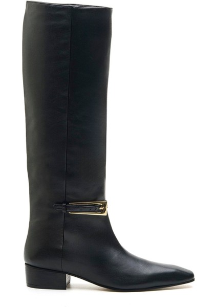 Basel Siyah Hakiki Deri Kadın Topuklu Çizme