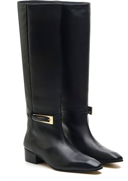Basel Siyah Hakiki Deri Kadın Topuklu Çizme modelleri