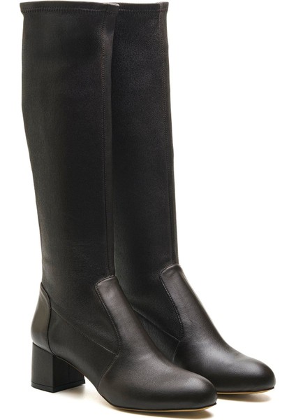 Fleks Kahve Hakiki Deri Kadın Topuklu Çizme modelleri