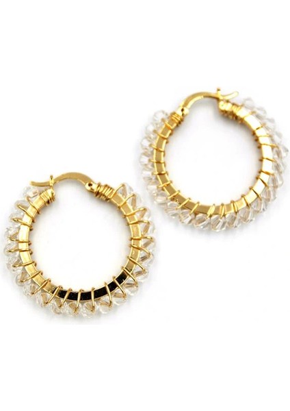 Kristal Boncuk Halka Küpe - Beyaz fiyatları