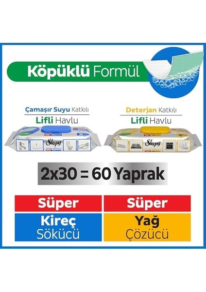 Sleepy Easy Clean Süper Yağ Çözücü&kireç Sökücü Yüzey Temizlik Havlusu&mendili 2X30 (60 Yaprak) modelleri