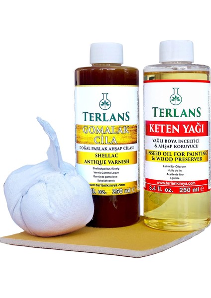 Terlans Doğal Ahşap Cila Seti Gomalak + Keten Yağı + Sürme Topu + Süngerli Zımpara fiyatları
