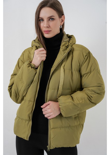 5117 Kapşonlu Şişme Mont - A.haki