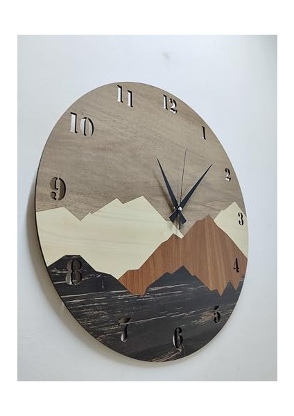 Modern Dağ Motifli Ahşap Duvar Saati modelleri
