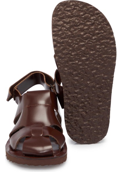 Kahve Hakiki Deri Erkek Sandalet - E24Y1SN56793-A24