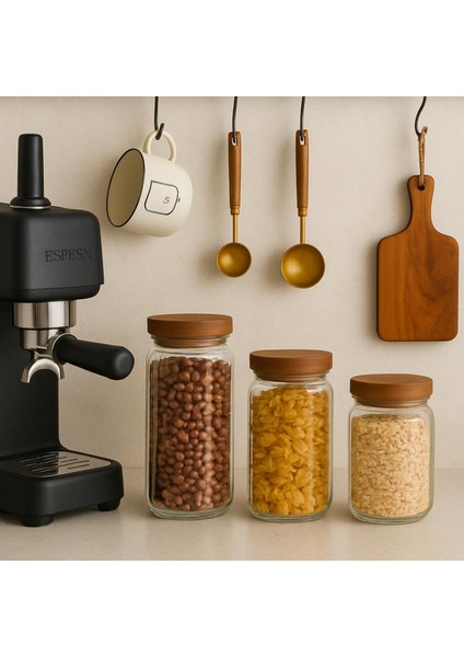 Kapaklı Cam Gıda Saklama Kavanozu Vakum Kapaklı Büyük Boy Erzak Bakliyat Seti 3'lü Set 750 ml