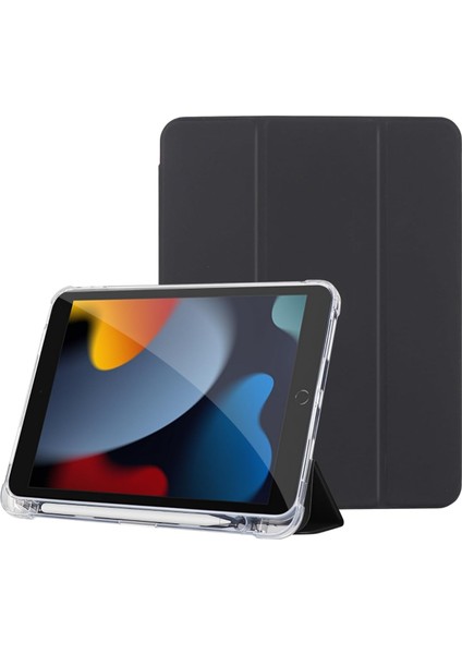 iPad 10.2 Inç (2019/2020/2021) Modellerinin Tümüyle Uyumlu Uyku Modlu, Pencil Kalemlikli, Trifold, Esnek, Mat, Darbeye Tam Dayanıklı Smart Tablet Kılıfı (Siyah)