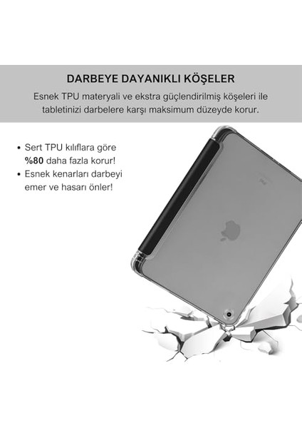 iPad 10.2 Inç (2019/2020/2021) Modellerinin Tümüyle Uyumlu Uyku Modlu, Pencil Kalemlikli, Trifold, Esnek, Mat, Darbeye Tam Dayanıklı Smart Tablet Kılıfı (Siyah) modelleri
