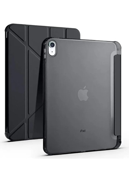 iPad ile Uyumlu Kalem Bölmeli Trifolding Cover Tablet Kılıf Katlanabilir Standlı Otomatik Uyku Modlu Darbe Emici Ince Tasarım (Siyah, iPad 10.nesil 10.9/ipad A16)