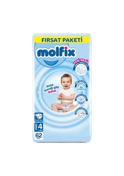 Molfix 3D Bebek Bezi Maxi 4 Beden, Fırsat Paketi 60 Adet