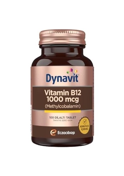 Dynavit 1000 Mcg B12 Vitamini Metilkobalamin 100 Dil Altı Tablet Takviye Edici Gıda (1 x 100 Tablet) fiyatları