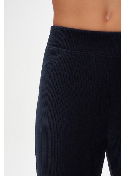 Açık Lacivert Kız Çocuk Cepli Fitilli Kadife Tayt modelleri